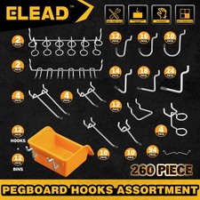 260 Piece Pegboard Hooks Bins 1/8 and 1/4 inch peg Board Organizer Accessories picture