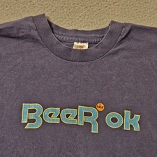 Vintage Blur Beer Ok T Shirt Mens XL Navy Blue Fruit of the Loom Single Stitch picture