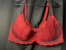 Cacique Lane Bryant Red Lace Quarter cup Underwire Bra 42DDD Lingerie  picture