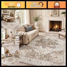 Large 9x12 Washable Boho Area Rug - Vintage Distressed Indoor Carpet for Living picture