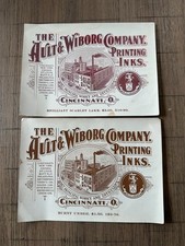 2 Antique c1900 Ault & Wiborg Printing Ink Sample Advertising Trade Cards picture