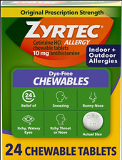 Lot of 2 Zyrtec 24 Hour Allergy Relief Chewable Tablets, 24 Count EXP 3/27 picture