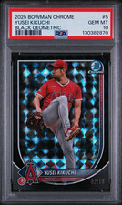RARE Topps 2025 Chrome Yusei Kikuchi Black Geometric Refractor/10 PSA 10 GEM MT picture