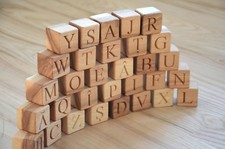 31 Romanian Alphabet Wood Blocks, Wood Cubes with Letters, ABC Blocks picture