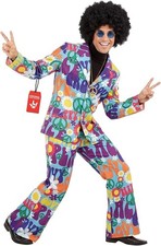 Mens 70s Hippie Peace Suit Costume Necklace M L XL Adult Groovy Man Halloween picture