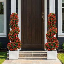 Artificial Spiral Topiary Trees Set of 2 w/ Sun Protection and Ground Spikes picture