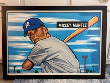 Bill Lopa Original Giclee 1951 Bowman Mickey Mantle RC AROC picture