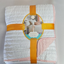 Frank and Lulu Pick Stitch Rainbow Twin Quilt Quilted Cotton White/Pink 66x86 picture