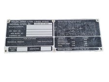 US ARMY M105A2 Humvee Trailer Cargo 2 Wheel Data Plate Sign USMC Spare Part Size picture