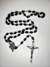 Vintage Knights of Columbus K of C Italy Black Plastic Bead Rosary 20” picture