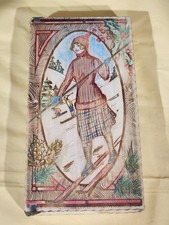 Vintage Wooden Box Woman Lady Skiing Pyrography Art Deco Unique Container Wood picture