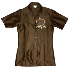 *VINTAGE* Young One Women's Brown NEW YORK Big Apple Button Down; Made in USA; S picture
