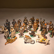 Vintage Lead Infantry Toy Soldier Figure Lot w/ Horses, Motorcycle & Sidecar picture