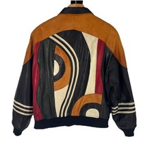 Vintage Tonio by Collezione Soft Leather Abstract Jacket Medium Colorful picture