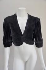 Vintage 1930s Soft Charcoal Grey Silk Velvet Shrug Bolero Jacket Fall XS/S picture