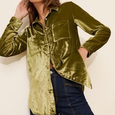 Anthropologie Large Pilcro Relaxed Velvet Long Sleeve Buttondown Shirt Top Green picture