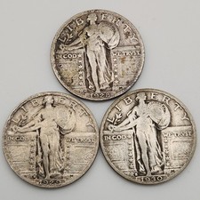 1928 1929 1930 S Standing Liberty Quarter San Francisco 25c 3 Coin Lot Set Q-Bh3 picture
