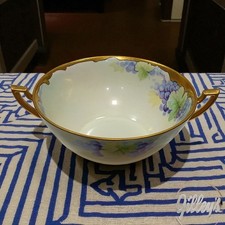 Victorian Antique Porcelain Bowl Hand Painted France Grapes Gold Trim LIMOGES picture