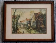 SMALL LUCIEN DASSELBORNE COLOR ETCHING ON THE DYLE RIVER BELGIUM picture
