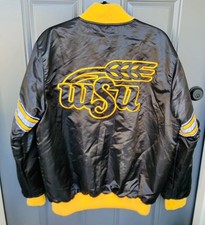 Vintage Starter Black Satin Jacket Wichita State Shockers Large NCAA Basketball picture