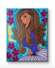 Abstract 11x14 Woman Flowers Hugs Acrylic Painting Canvas Unframed Charlene Slie picture