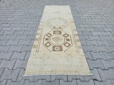 2x8 Geometric Cream Brown Runner - Wool Muted Vintage Turkish Oushak Runner Rug picture