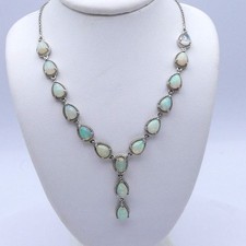 Opal Halo Platinum Plated Sterling Silver New Djoy Y-drop 7.5 ctw  Necklace picture