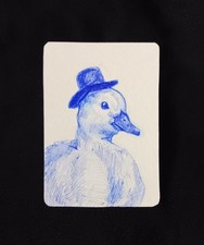Fancy Mr. Duck – Original ACEO – Blue Ink Drawing – Signed Mini Art picture