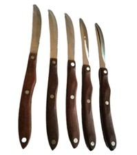 Cutco 1059 Serrated Steak Knife Wood Brown Handle Set Of 5, Read picture