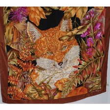 Vintage Salvatore Ferragamo Fox & Flowers 100% Silk Scarf 34
