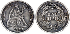 COIN United States 1 Dime 1872 KM#92 Fortin-106 Rarity-4 Repunched Date RPD AUNC picture
