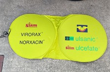Yellow Vintage Folding Car Sun Shade Siam Virorax Norxacin Chugai Ulsanic 56x26” picture