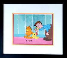 Jim Davis Autographed Garfield Original Hand Painted Production Cel Framed picture