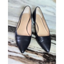 Franco Sarto Vincenza Black Leather Pointed Toe Low Block Heel Pumps 6.5M picture