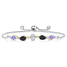 925 Silver and 10K Yellow Gold White Topaz Onyx Tanzanite and Lab Grown Diamond picture