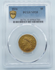 1836 Classic Head $5 Gold PCGS VF 35 *Beautiful Early Type Coin* - C462 picture