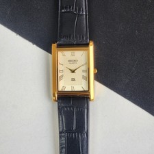 Vintage Seiko Slim Tank Quartz Men Golden Dial Dress Watch-Free Shipping. FREE  picture