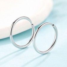 Pure Pt950 Platinum 950 Hoop Women Lucky Smooth Glossy Circle Small Earrings picture