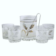 Vintage Frosted Tumbler Ice Bucket Set Devalbor Covetro Whiskey Bar Glass Wheat picture