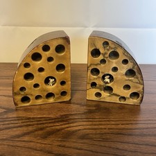 VINTAGE MADE IN ITALY ALABASTER STONE SWISS CHEESE Bookends w/Mice MCM Marbled picture