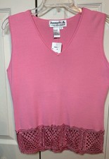 NWT Joseph A Pink Sleeveless V-Neck Top, Beaded Silk Thread Crocheted Bottom XL picture