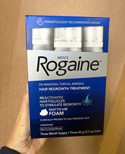 Rogaine Men's 5% Minoxidil Foam Hair Regrowth Treatment Unscented 3 Cans 11/27 picture
