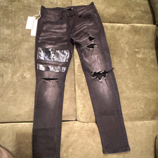 KDNK Men’s Comfort Stretch Skinny Jeans Black Dark Wash Distressed 5-Pocket picture