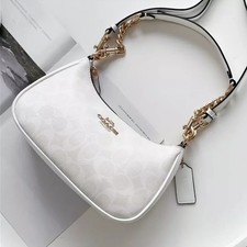 C.OACH White CA548 Teri Shoulder Bag In Leather Coated Canvas Glacier New picture