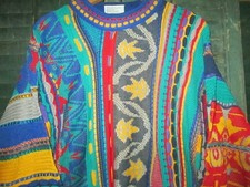 COOGI Vtg 1990s Made in Australia Textured leaf pattern star Multi Color Sweater picture