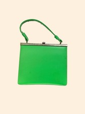 Vintage  1950s 1960s Mod Neon Green Handbag Ornate Frame Rhinestone Clasp Purse picture