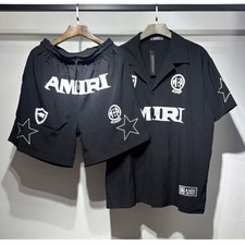 AMIRI Men’s L Black/White 2pc Logo Graphic Set Collared Shirt Drawstring size L picture