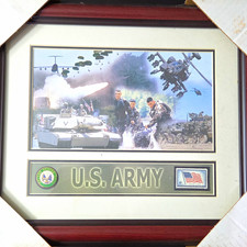 U.S. Army Framed Militaria Print with Army Seal and Flag Postage Stamp picture