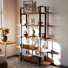 CONSDAN Bookshelf Solid Wood Bookcase, Rustic Solid Wood, Heavy Duty Metal Frame picture