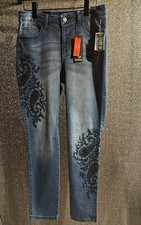 Earl Jeans Womens 10 Skinny Ankle Paisley Embroidered Rhinestone Western NWT picture